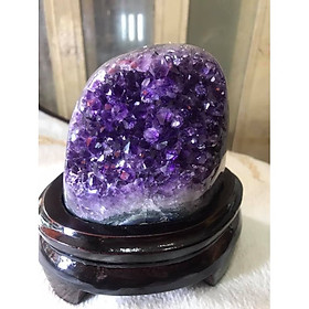 Miếng Đá Thạch Anh Tự Nhiên Tím Đế Gỗ Mới Thu Hút Tài Lộc Size Cao 13cm Ngang 13cm Sâu 10cm Anh Chị Trưng Bàn Làm Việc Bàn Thờ Thần Tài Trang Trí Nhà ạ