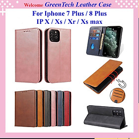 Bao da ốp lưng dành cho Iphone 7 Plus, 8 Plus, IP X, IP Xs, IP Xr, IP Xs max dạng ví cao cấp, kiểu dáng sang trọng thời trang, ngăn đựng thẻ tiện lợi, bảo vệ điện thoại toàn diện