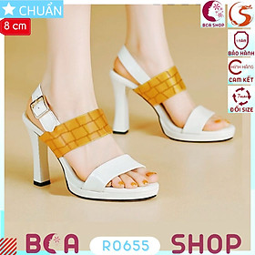 Giày cao gót nữ phối màu 8p RO655 ROSATA tại BCASHOP hở mũi, quai ngang kép độc đáo và thời trang