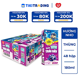 Thùng 48 Hộp Sữa Trái Cây Hương Nho KUN 180ml/hộp(thẻ cào)