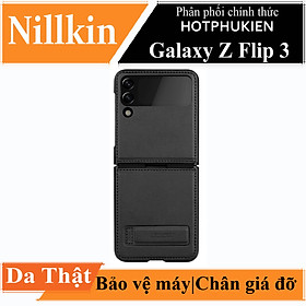 Case bao da chống sốc cho Samsung Galaxy Z Flip 3 trang bị chân chống giá đỡ điện thoại hiệu Nillkin Qin Vegan (bảo vệ máy cực tốt, chất liệu da thật cao cấp, thiết kế thời trang cá tính) - hàng nhập khẩu