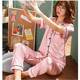 [CHẤT LƯỢNG] Đồ bộ Pijama Lụa cao cấp quần dài áo tay ngắn, pyjama tay ngắn hàng Quảng Châu loại 1