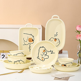 Mua Bộ Bát Đĩa Thương Hiệu GOSU Họa Tiết Gấu Vàng Nước Men Sáng Đẹp Chất Lượng Cao