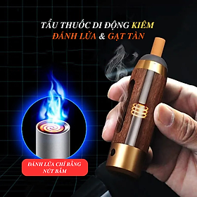 Mua Tẩu Thuoc la_Đồ Hút Thuoc la Kiêm Đánh Lửa & Gạt Tàn Tiện Lợi Chất Liệu Gỗ Tặng Kèm 3 Đầu Hút + Dây Sạc USB