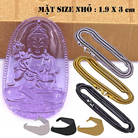 Mặt Phật Đại thế chí pha lê tím 1.9cm x 3cm (size nhỏ) kèm vòng cổ dây chuyền inox rắn vàng + móc inox vàng, Phật bản mệnh, mặt dây chuyền
