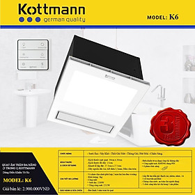 Mua Hàng chính hãng - Quạt Âm Trần Đa Năng (5 trong 1) Kottmann - K6 dùng điều khiển từ xa