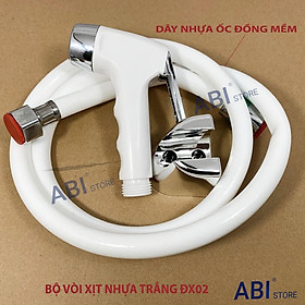 Bộ vòi xịt nhà vệ sinh toilet, xịt bồn cầu nhựa trắng dx02, dây xịt ốc đồng mềm