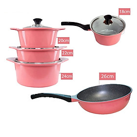 Combo 5 món cao cấp, bộ 4 nồi quánh đúc ceramic và Chảo đúc chống dính vân đá Hàn Quốc sâu lòng size 26cm - Hàng chính hãng