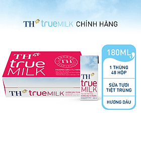 Hình ảnh Thùng 48 hộp sữa tươi tiệt trùng hương dâu TH True Milk 180ml (180ml x 48)