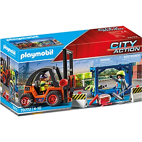 Đồ chơi mô hình Playmobil Xe nâng hàng kèm công nhân 32 pcs