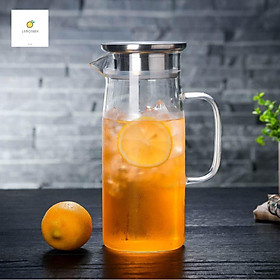 Bình trà thủy tinh chịu nhiệt dáng cao nắp inox 1000ml 1200ml 1500ml KT017