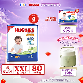 Tã/bỉm quần Huggies Skin Care Mega Jumbo XXL76+4 miếng với tràm trà dịu da