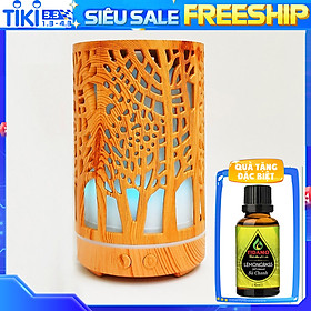 Combo Máy Khuếch Tán Tinh Dầu Cao Cấp  Tinh Dầu Sả Chanh TIDAMO - Máy Xông Tinh Dầu Chuyên Dụng Vân Gỗ Có Đèn LED Biến Đổi Màu Cực Đẹp Giao Mẫu Ngẫu Nh