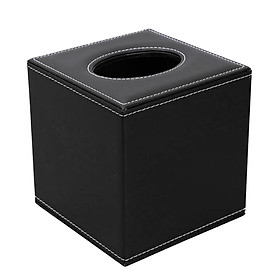 Black PU Leather Facial Tissue Box Cover, Paper Container for Bathroom