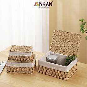 Giỏ Đựng Mỹ Phẩm Có Nắp ANKAN Dùng Để Bàn, Đựng Đồ Mini, Sắp Xếp Đồ Đạc Gọn Gàng, Ngăn Nắp