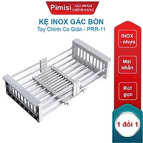 Kệ Inox Gác Bồn Rửa Chén Pimisi PRR-11 Với Tay Cầm Bằng Nhựa Và Khay Inox 304 Thiết Kế Hình Chữ Nhật, Góc Vuông Được Bo Tròn Và Rổ Kéo Điều Chỉnh Độ Dài Co Giản Để Úp Bát Đĩa - Rau Củ Quả Phù Hợp Với Nhiều Chậu Rửa Bát Trong Nhà Bếp | Hàng Chính Hãng