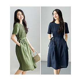 Đầm suông Linen tay ngắn dáng suông trẻ trung, phong cách Hàn Quốc - Haint Boutique