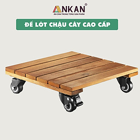 Kệ Để Chậu Cây Có Bánh Xe ANKAN, Đế Để Chậu Cây, Kệ Giá Đỡ Chậu Hoa Cây Cảnh, Hình Vuông Màu Vàng R30 Cm, Tải 150kg