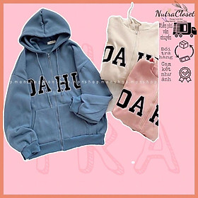 Áo khoác nỉ ngoại dây kéo có nón thêu chữ unisex ulzzang nam nữ AN945