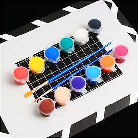 Bộ 12 hộp sơn màu acrylic kèm 02 bút lông thích hợp cho các bạn tô tranh, vẽ búp bê, vẽ giày, áo, DIY