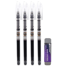 Vỉ 4 Bút Gel Stacom Nắp Đậy 0.38mm VGP1038-A - Mực Đen (Kèm 1 Gôm Mực ER109)