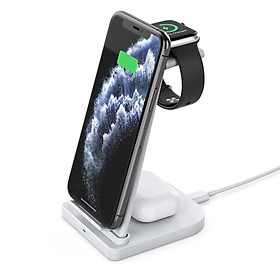 Mua Đế sạc nhanh không dây chuẩn Qi 10W kèm Adapter sạc QC3.0 18W 3 trong 1 cho iWatch 5/4/3/2/1  AirPods Pro/2/1 và iPhone 12/11/ Pro/Max/XR/X/8 Plus/8 - Hàng chính hãng