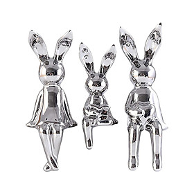 3Pcs Rabbit Family Statues Figurines Animal Figure Bedroom Bunny Sculpture