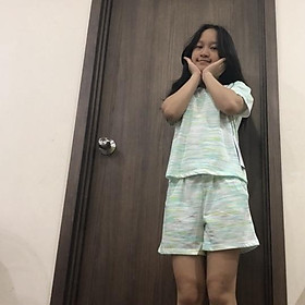 Bộ cộc đùi nữ loang xanh mint cho mẹ và bé gái từ 30-60kg