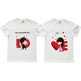 Áo Thun Đôi Họa Tiết Will You Marry Me? Màu Trắng