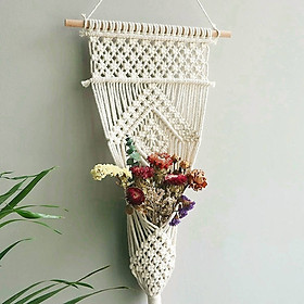 Thảm Treo Chậu Cây Trang Trí Macrame TTC03- Sản Phẩm Handmade, Dùng Treo Tường Decor Trong Nhà Ở, Văn Phòng Làm Việc, Homestay, Quán Cà Phê