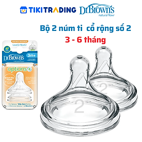 Bộ 2 núm ti Dr.Brown's bình sữa cổ rộng số 2 ( 3-6 tháng)