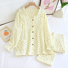 Bộ Đồ Nữ Mặc Nhà Và Sau Sinh Bigsize Dài Tay Azuno AZ277 Chất Liệu Vải Muslin Nhẹ Mát Họa Tiết Sang Chảnh