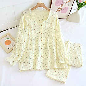 Bộ Đồ Nữ Mặc Nhà Và Sau Sinh Bigsize Dài Tay Azuno AZ277 Chất Liệu Vải Muslin Nhẹ Mát Họa Tiết Sang Chảnh