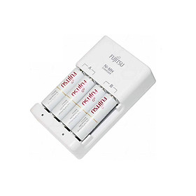 Mua Box sạc kèm 4 pin AA Fujitsu HR-3UTC 1900mAh hàng nội địa box Nhật - made in JAPAN (trắng) Hàng Nhập Khẩu