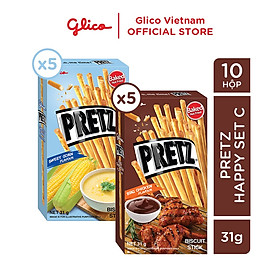 Bánh que nướng giòn mix 2 vị gà nướng và bắp GLICO Pretz Combo Happy Set C