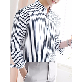 Áo sơ mi nam dài tay kẻ sọc xanh navy vải cotton - Áo sơ mi nam tay dài họa tiết Áo Sơ Mi Nam Dài Tay Kẻ Sọc Xanh Navy Vải Cotton - Áo Sơ Mi Nam Tay Dài Họa Tiết
