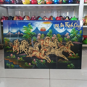 Mua Tranh sơn mài MÃ ĐÁO THÀNH CÔNG đắp nổi nền xanh mới hàng xuất khẩu 50x80 cm