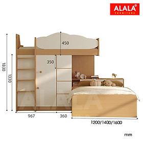 Giường tầng trẻ Em ALALA160 đa năng - ALALA_Trên 1mx2m, dưới 1m2x2m - ALALA03