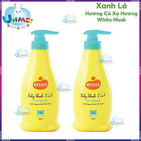 Bộ 2 Chai Sữa Tắm Gội Wesser 2in1 Hương Cỏ Xạ Hương (500ml x 2) - Xanh Lá