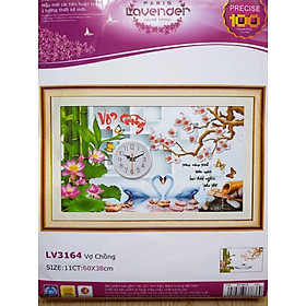Mua Tranh thêu chữ thập đồng hồ vợ chồng hoa sen LV3164 - 60 x 38 cm - chưa thêu