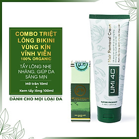 COMBO TẨY TRIỆT LÔNG BIKINI VÙNG KÍN VĨNH VIỄN UMISKIN tại nhà | Mỡ trăn triệt lông vĩnh viễn U Minh Hạ (10ml) & Kem tẩy lông Umi 4C (100ml) an toàn cho da nhạy cảm