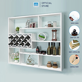 Kệ Gỗ Để Chai Vang Treo Tường Chữ Nhật SIB Decor Chịu Lực Tốt Với Hơn 100 Chai, Kết Cấu Giấu Chân, Dễ Dàng Lắp Ráp (Gồm Giá Treo Ly)