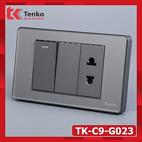 Công Tắc-Ổ Cắm 2 Chấu Âm Tường Mặt PVC Trong Bo Viền Xám - Chống Xước Chống Bạc Màu TENKO TK-C9-G023