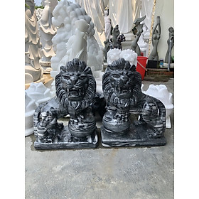 Mua Cặp Sư Tử phong thủy đá cẩm thạch vân đen - Cao 40 cm