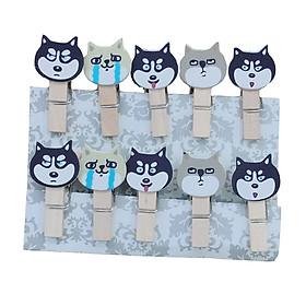 Set 10 Cái Kẹp Gỗ Sơn Design Pub hình Chó Husky (Tặng 1,5m dây cói)