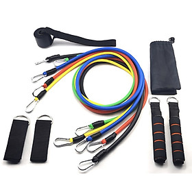 Bộ Dây Đàn Hồi Ngũ Sắc Tập Gym Đa Năng 11chi tiết, gọn nhẹ có thể mang đi lại bất kỳ nơi đâu, không bị gò bó về không gian và thời gian - tặng kèm túi đựng và hướng dẫn(móc to)