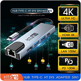 Hub Chuyển Đổi USB Type C HT SYS 5 in 1 To HDMI, USB 3.0, Lan, PD 100W - Hàng Chính Hãng