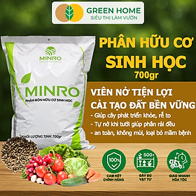 Phân Bón Hữu Cơ Greenhome, Minro, Bao 700g, Sinh Học Giúp Cây Khoẻ, Ổn Định, Sai Hoa, Đậu Trái Chuyên Hoa Hồng, Lan, Rau - 1B PHÂN MINRO 700GR