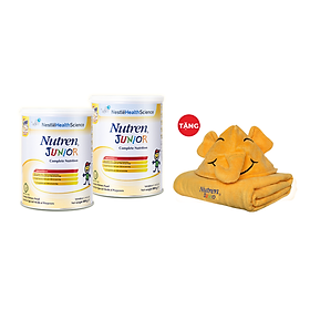 Combo 2 lon thực phẩm dinh dưỡng Nutren Junior Thụy Sĩ hỗ trợ tăng cân tiêu hóa tốt cho trẻ từ 1 đến 10 tuổi 800g/lon -  Tặng Khăn choàng tắm con voi