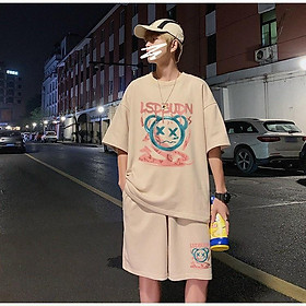 Set bộ đồ Thun Nam Thể Thao Mùa Hè in mặt Gấu Kiểu Dáng Năng Động Hàn Quốc